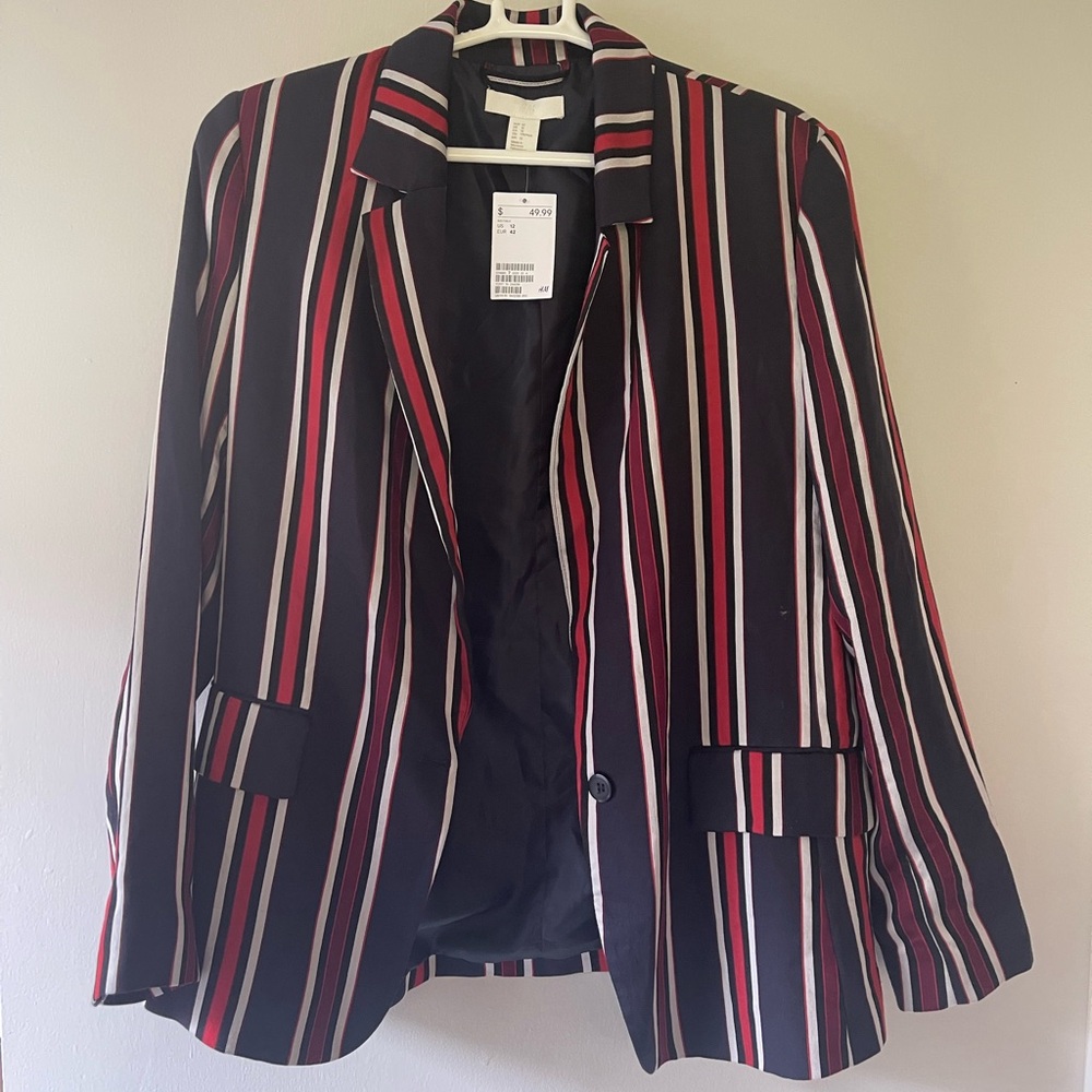 Striped Navy and Red Women's Blazer